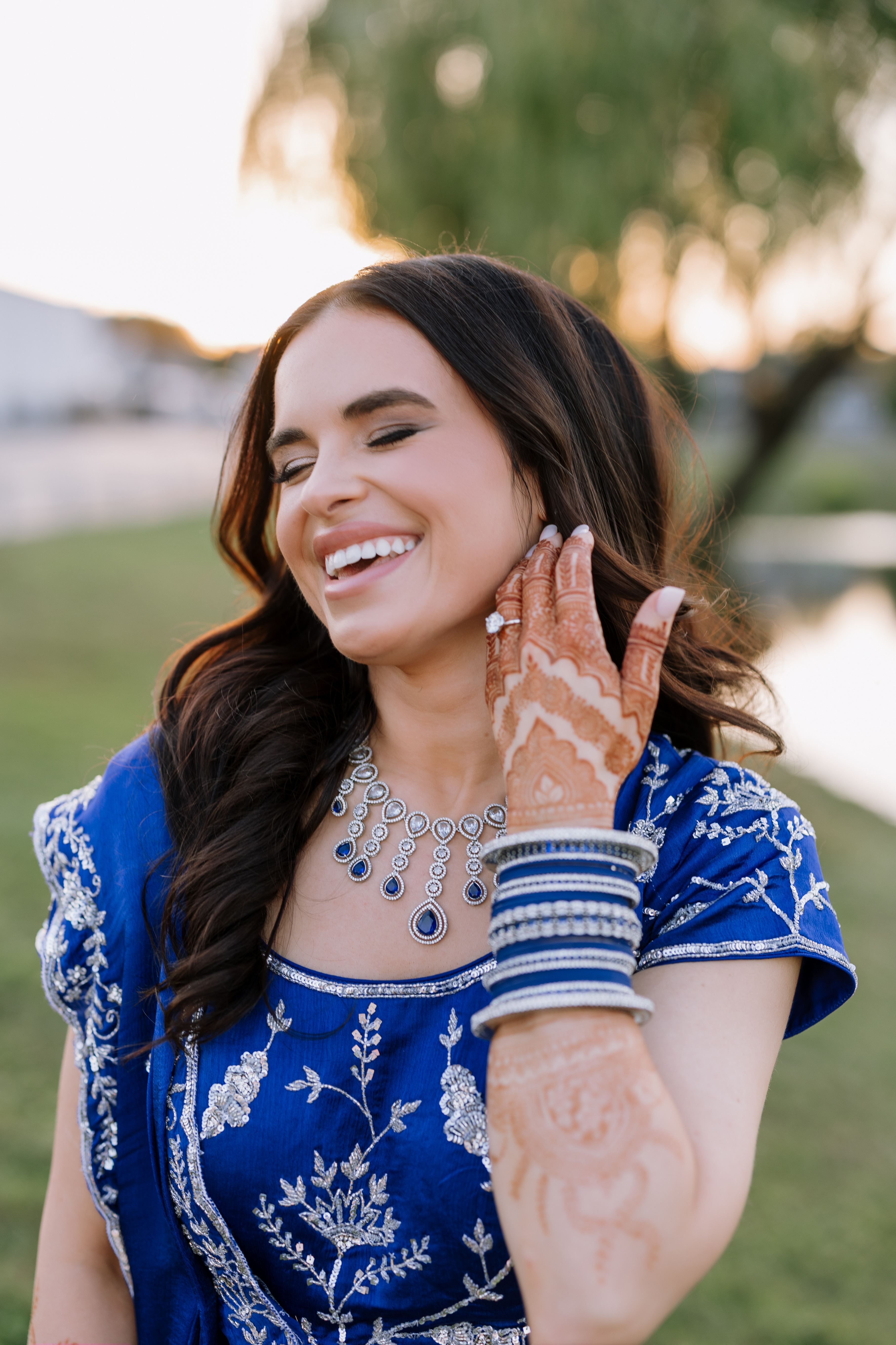 indian bride in deep blue sari-Lusia Studio Photography