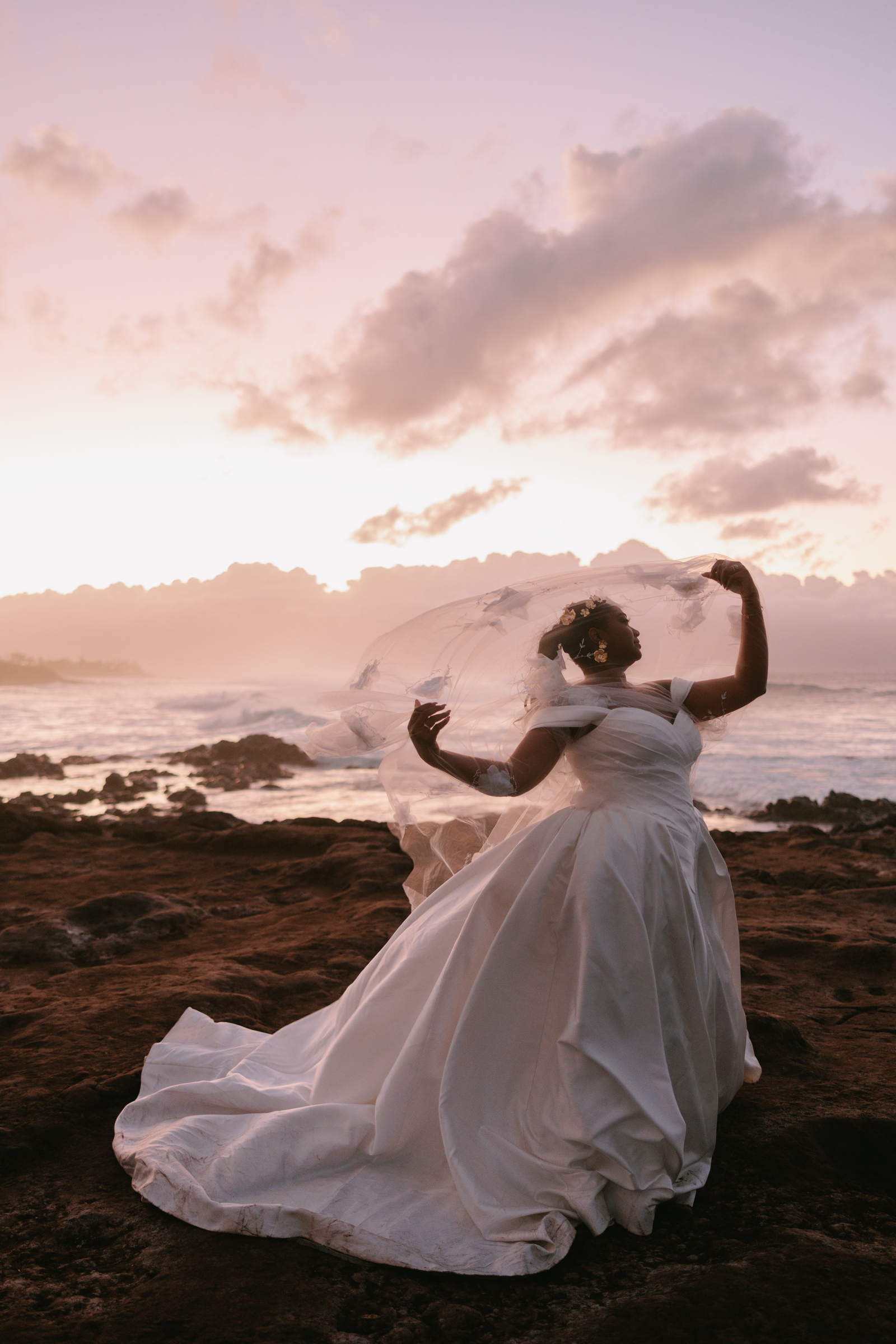 Bride at sunset Hotel Wailea wedding Maui