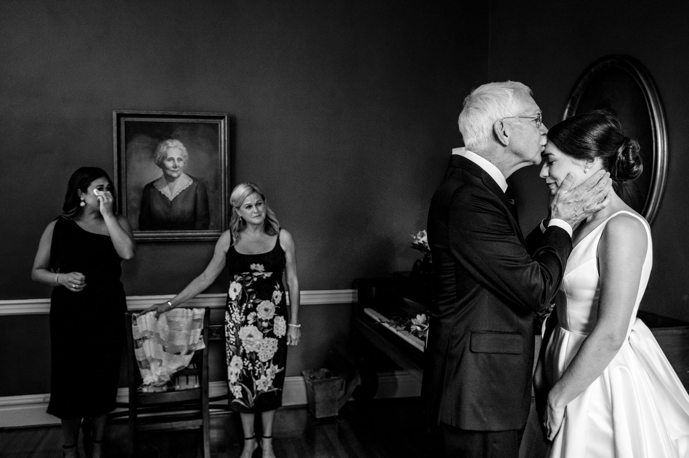 Father kisses bride before wedding by Marissa Joy Photography from Los Angeles