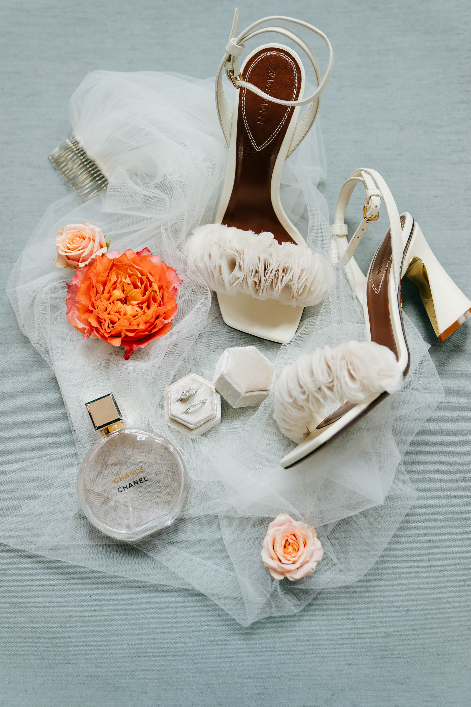 Flat lay with bridal shoes Love Life Images