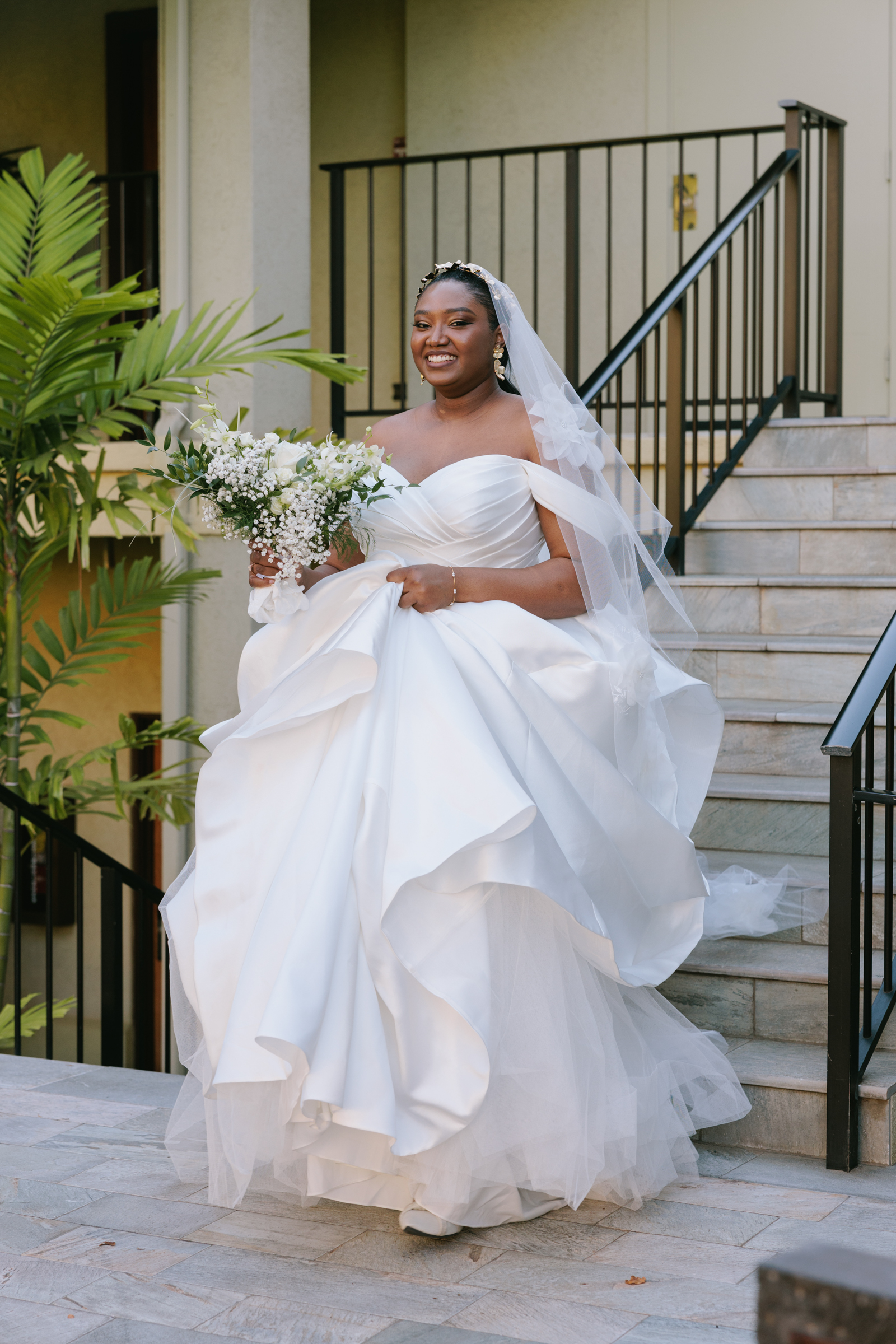 Bride portrait in ruffled satin gown Hotel Wailea wedding 
