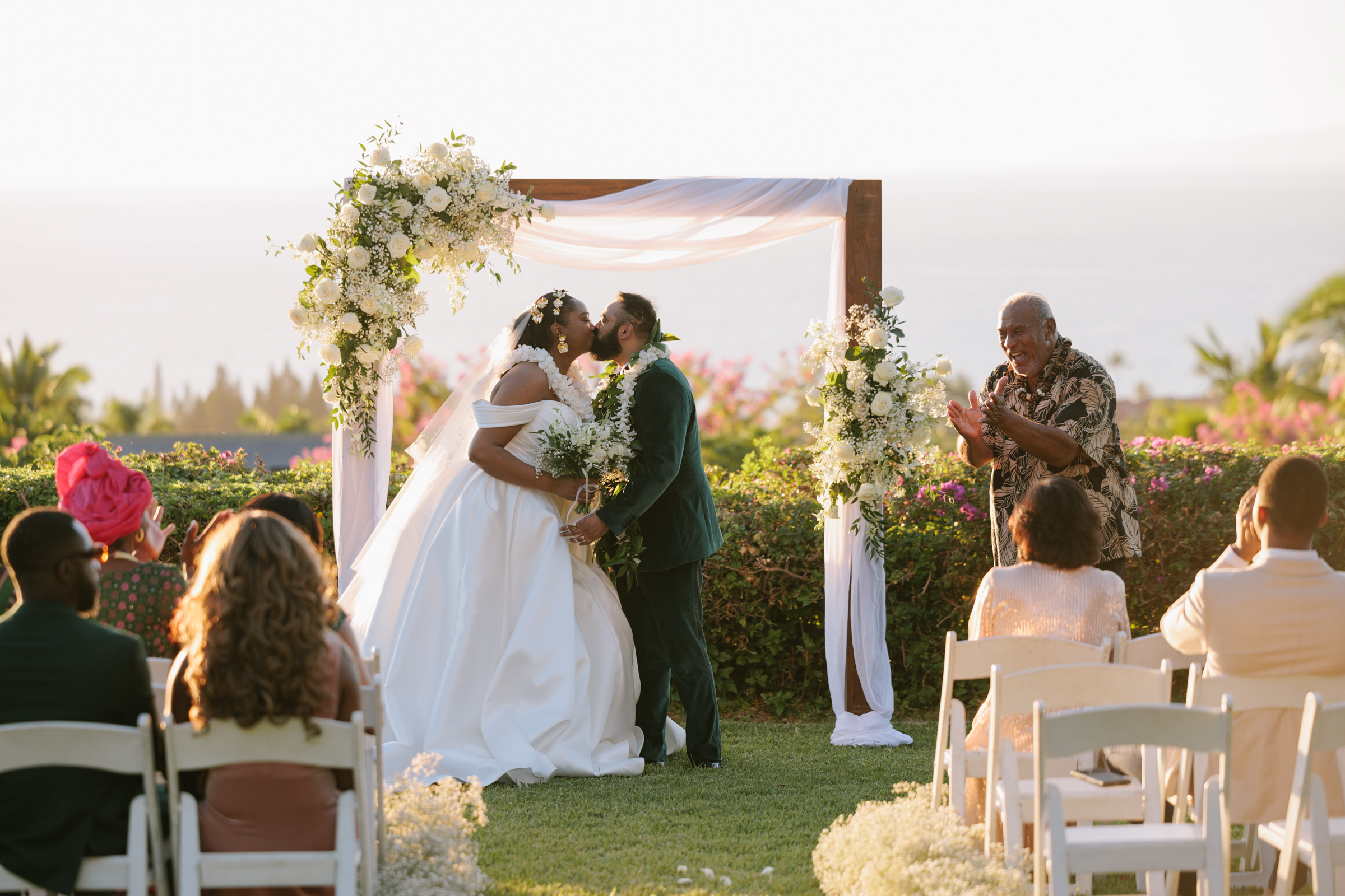 Ceremonial kiss Hotel Wailea wedding, Maui