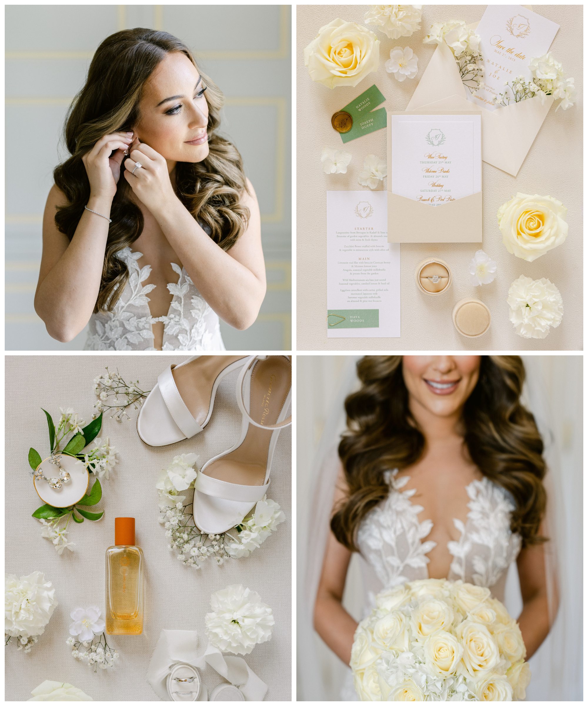 Spring wedding bouquet and invitations, Chateau de Torreau, Provence