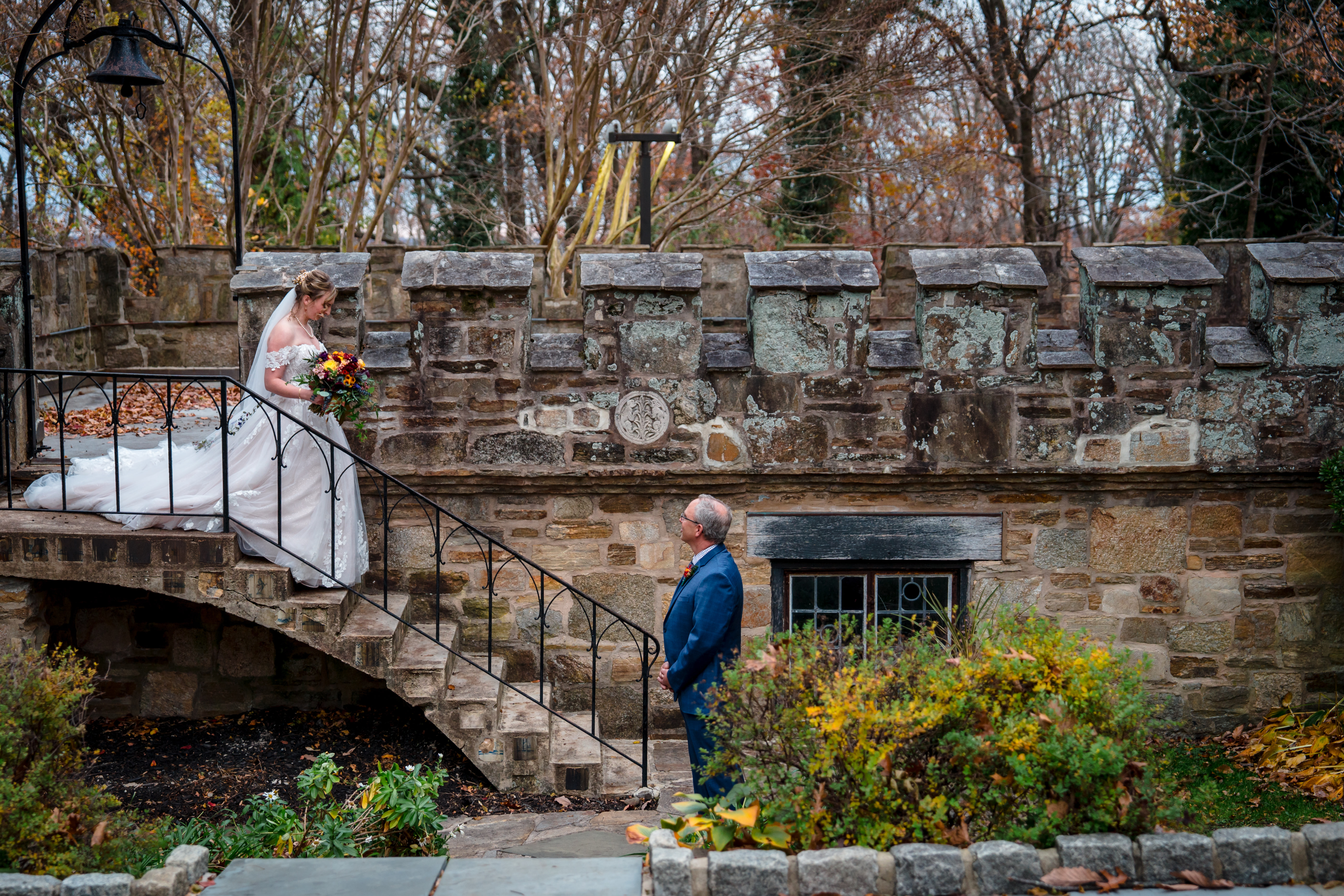 First look with dad, wedding at Cloister Castle photography by Bee Two Sweet