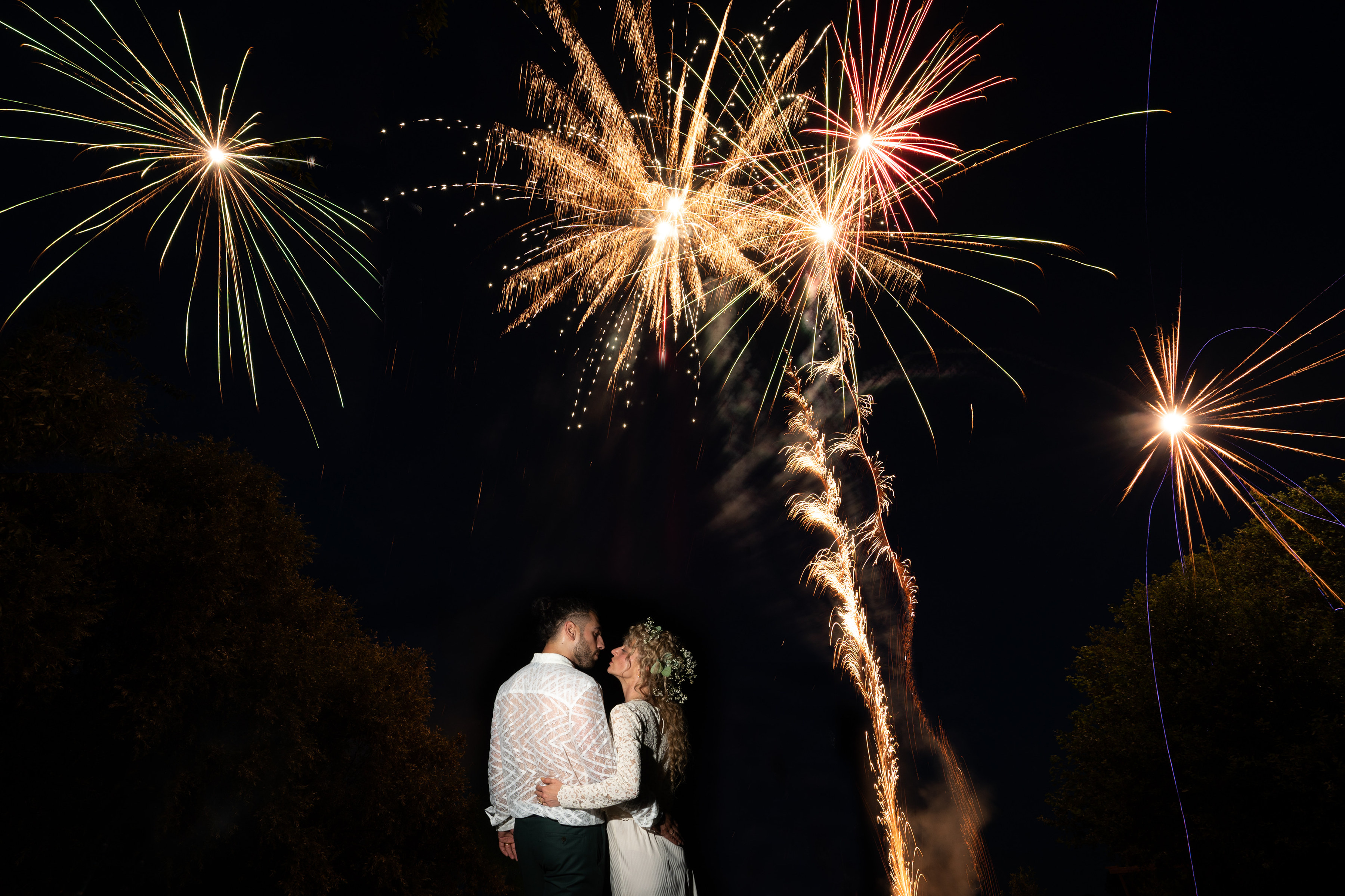 Couple watches specatacular fireworks display