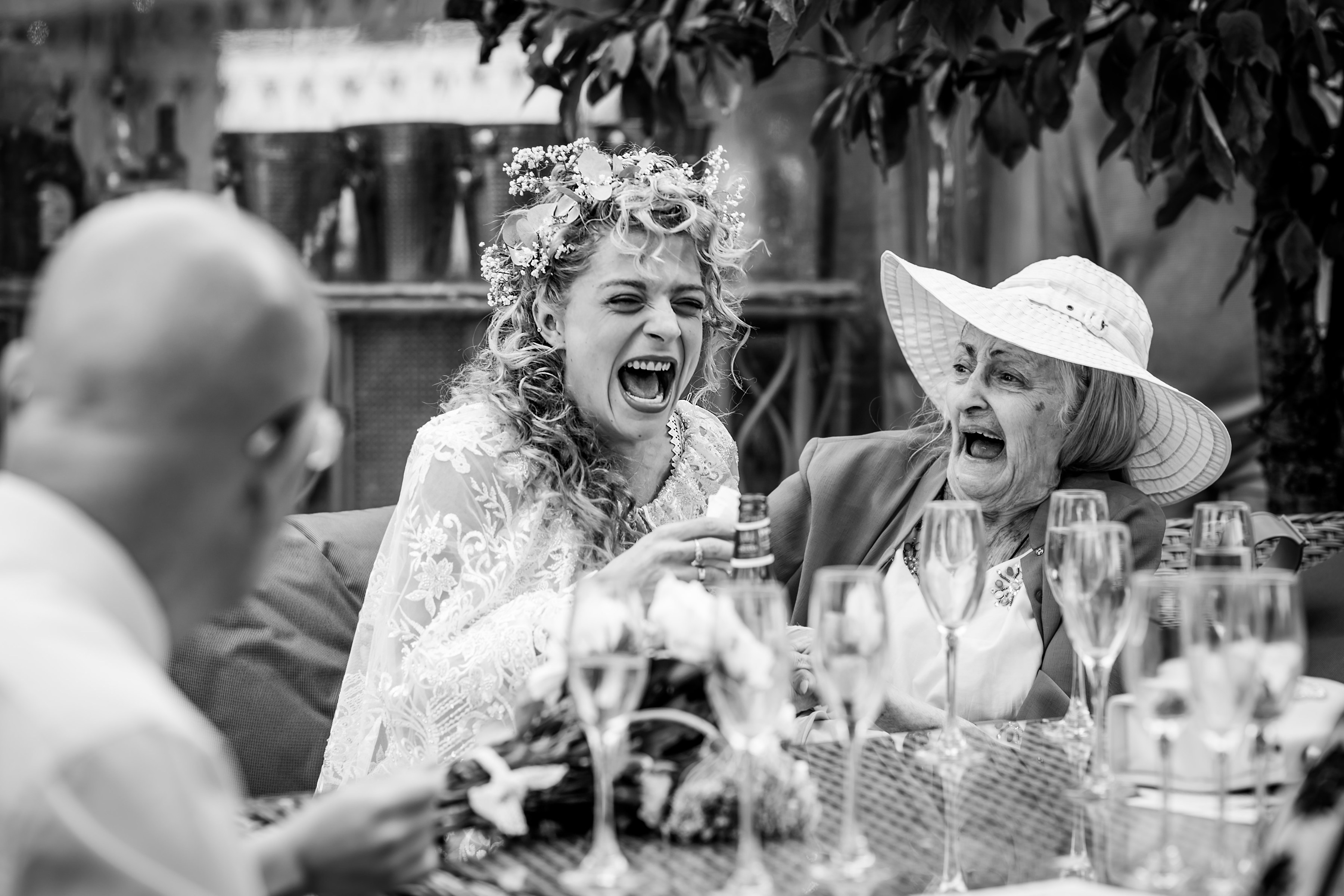 Happy moment between bride and grandmother