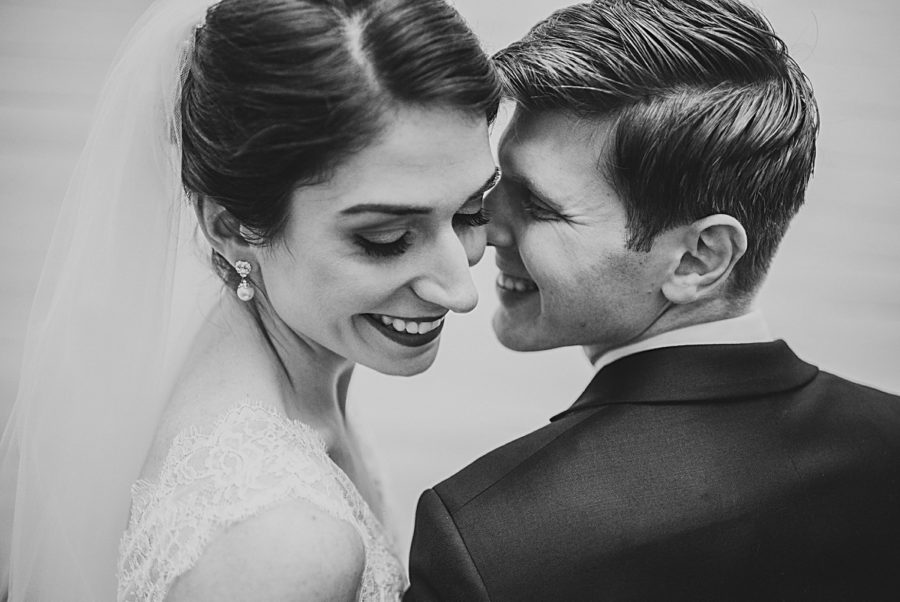 Black and white portrait of happy couple, photographed Hudson River Photographers, New York