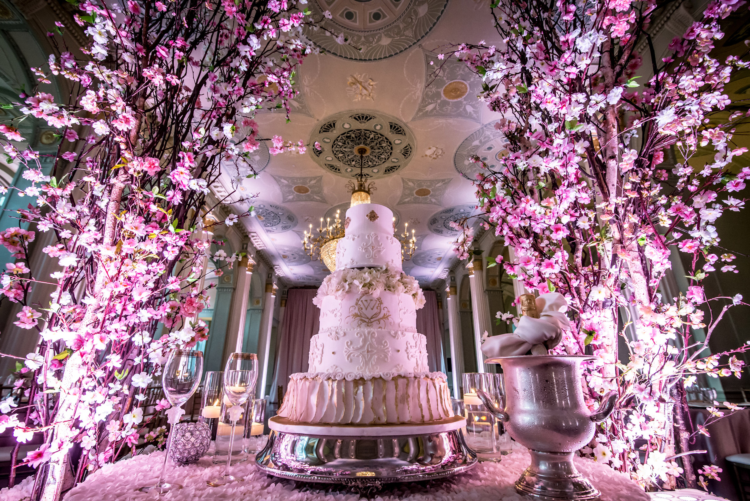 four tier wedding cake with candles, Photographed by Janet Howard Studio, Georgia wedding photographer