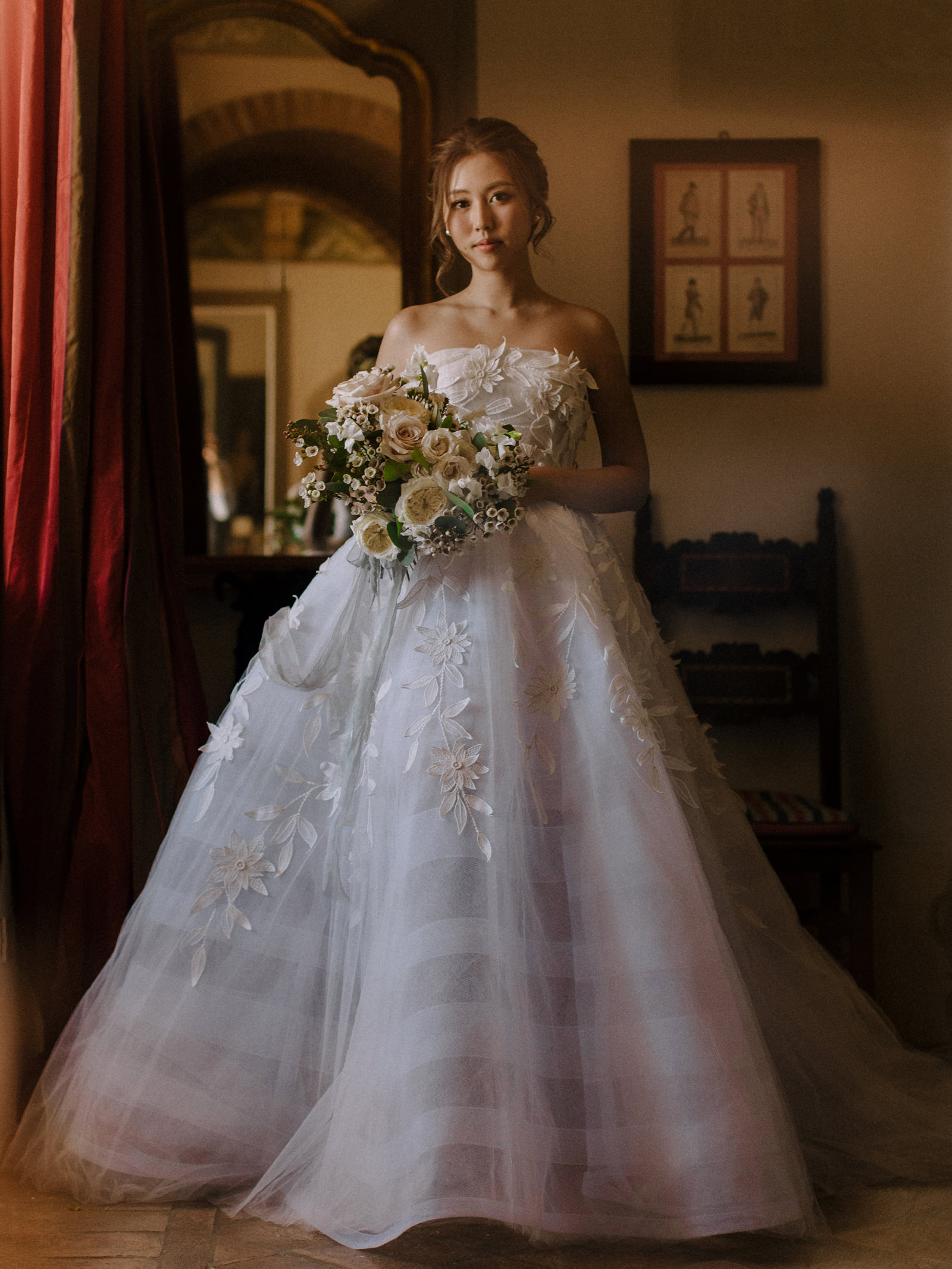 Beautiful portrait of Asian bride in full wedding gown by Nirav Patel of San Francisco