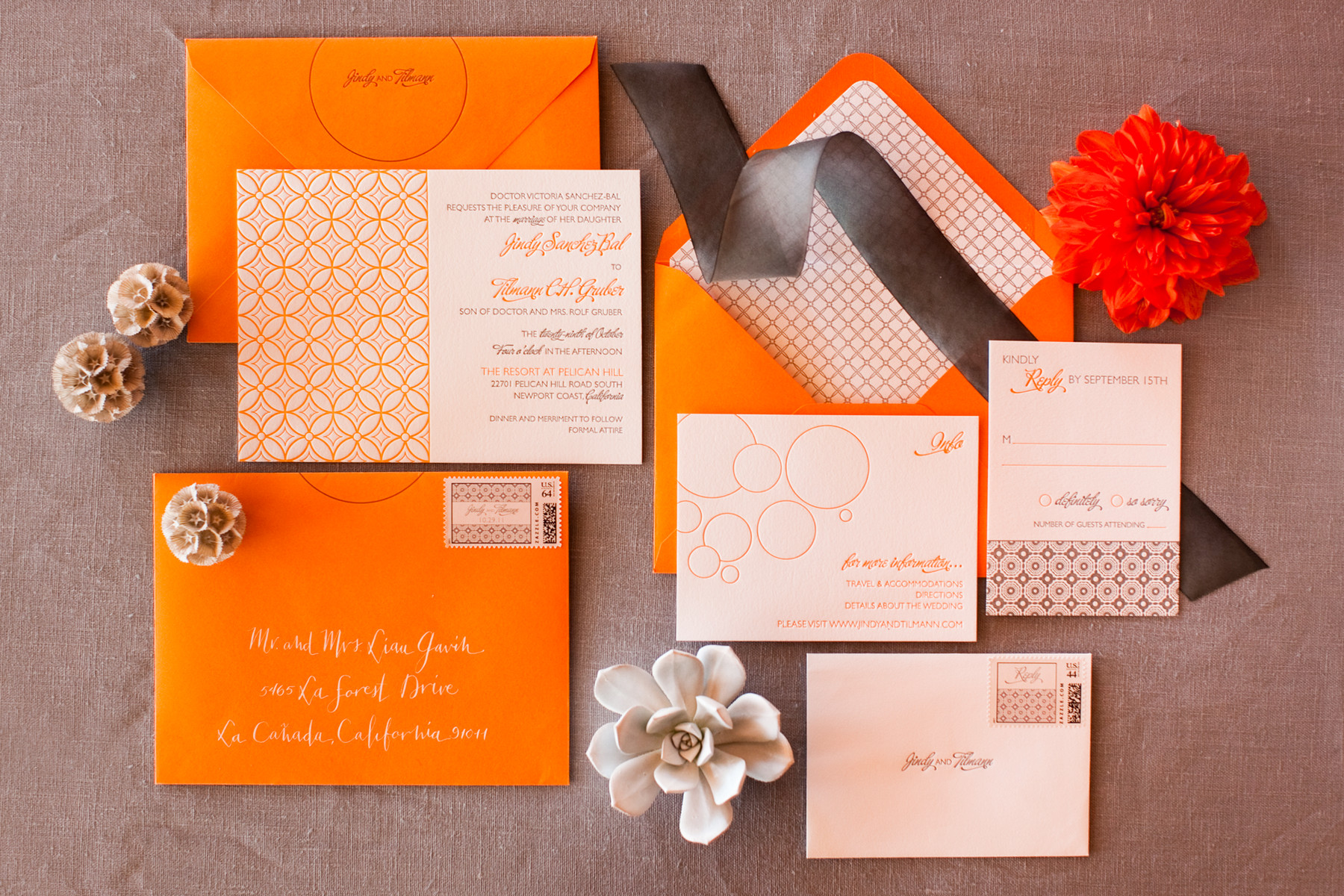 Tangerine invitation suite photographed by John and Joseph Photography - Los Angeles