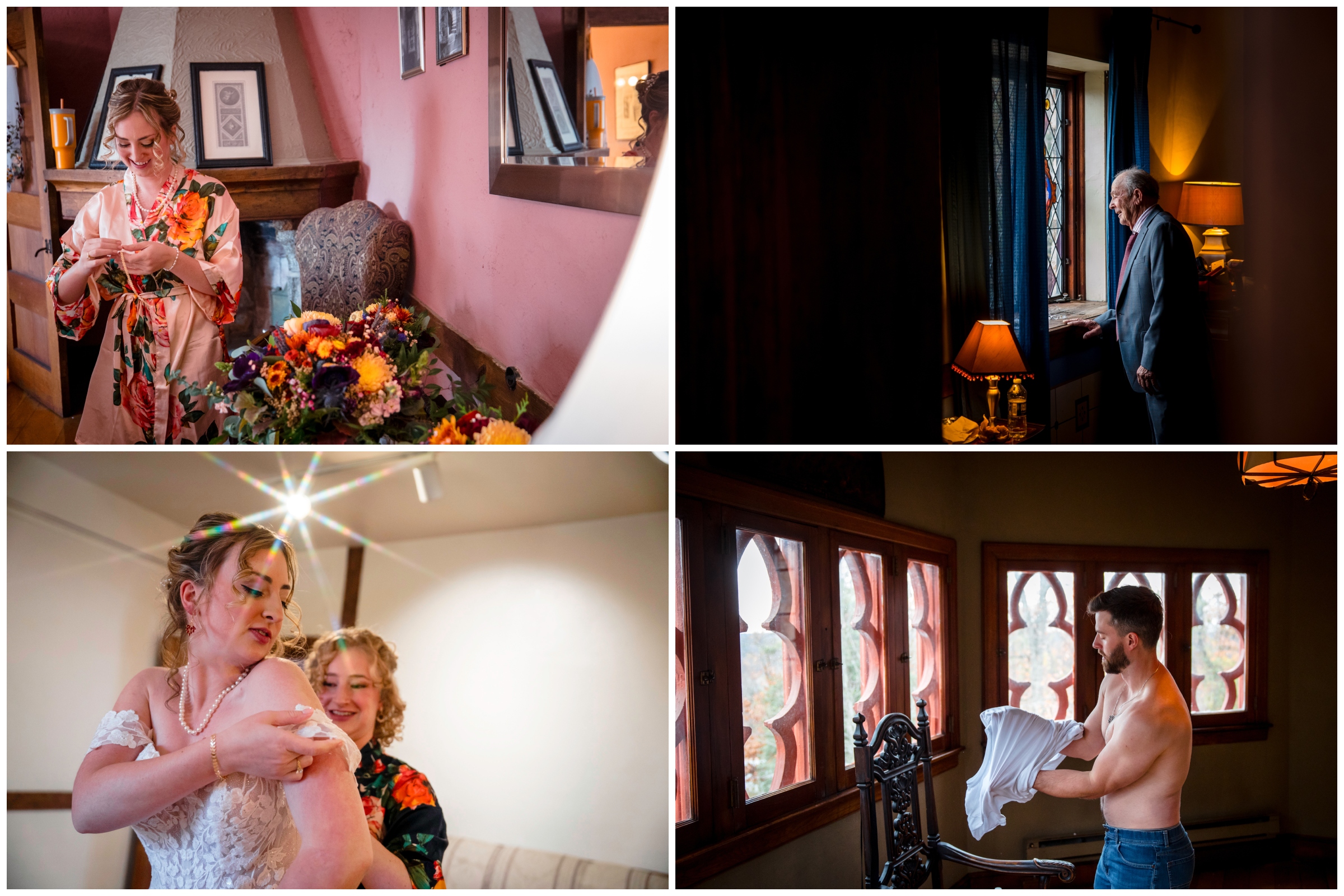 getting ready for wedding at Cloisters Castle in Maryland