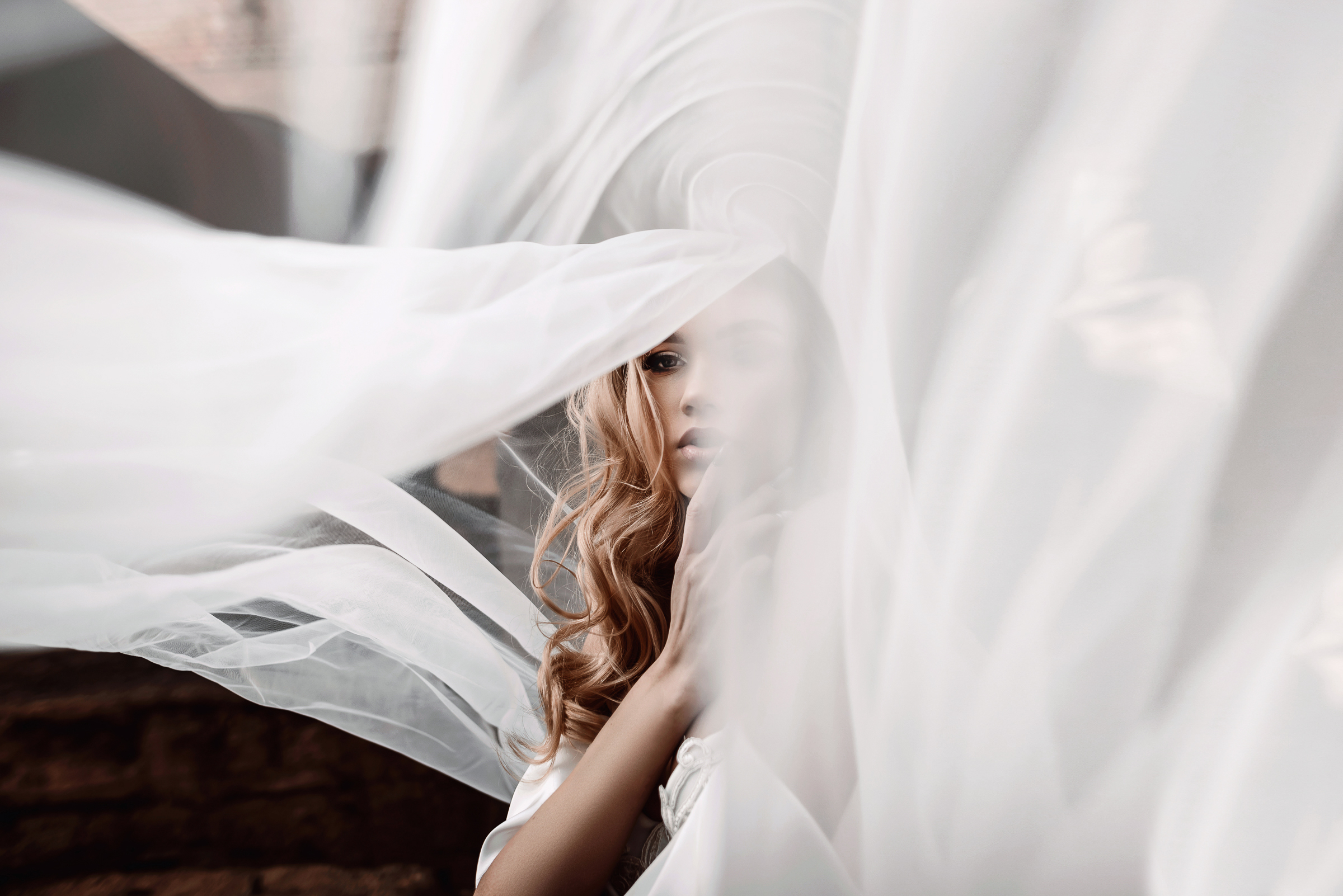 Partial bride portrait seen through billowing veil - photo by Laura ...
