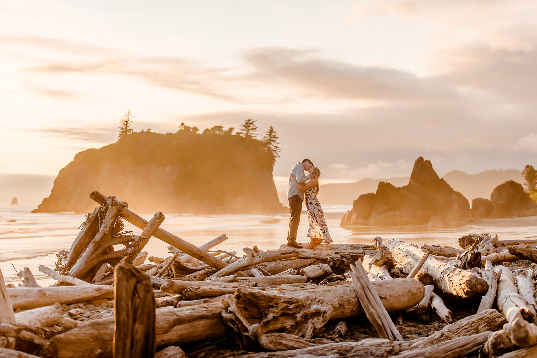 Award-winning engagement photo at Sea Stacks by Seattle wedding photographer Dan Manning Photography