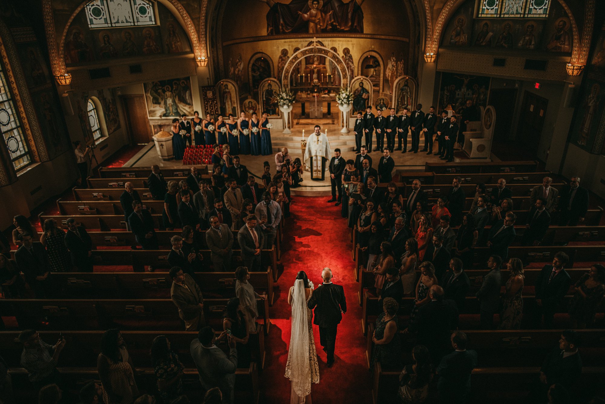Overhead view of grand entrance wedding ceremony - photo by Esteban Gil Photography, Connecticut wedding photographer