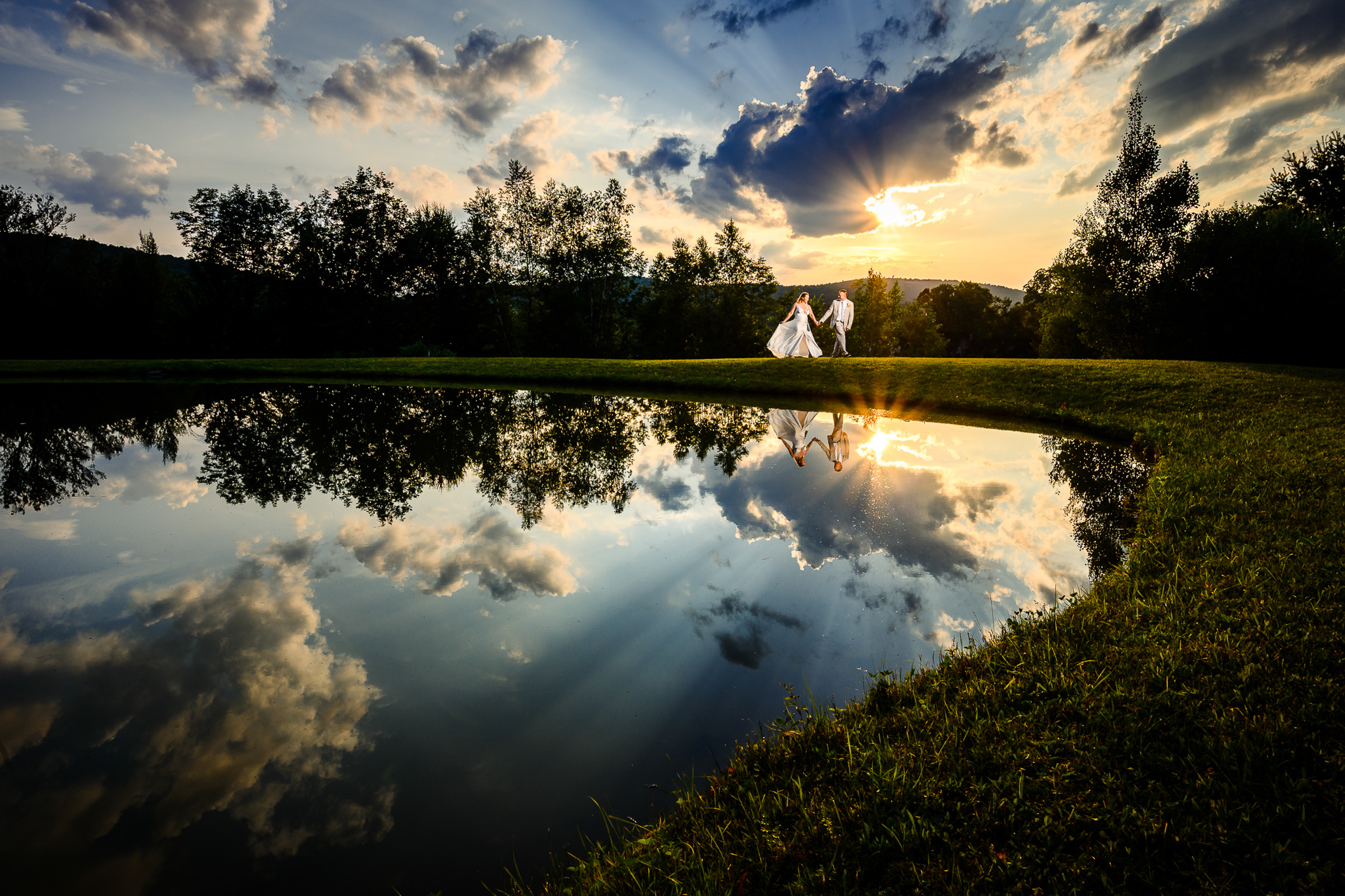 Sunny lake reflection, photo by Eaton Photo, New England wedding photographers
