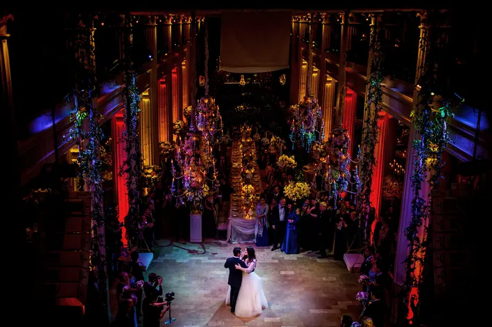 Romantic first dance photo in luxury ballroom by Davina plus Daniel