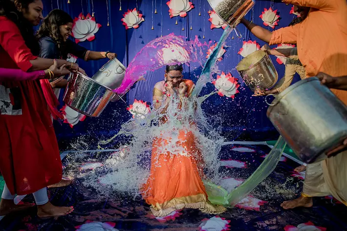 Joyful Mangala Snanam ritual photographed by Rimi Sen