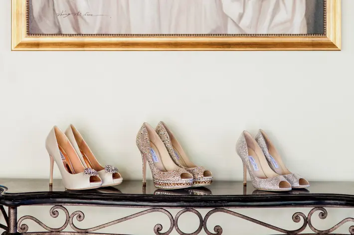 Jimmy Choo - 3 pair shoe ensemble for wedding day and evening - photo by John and Joseph