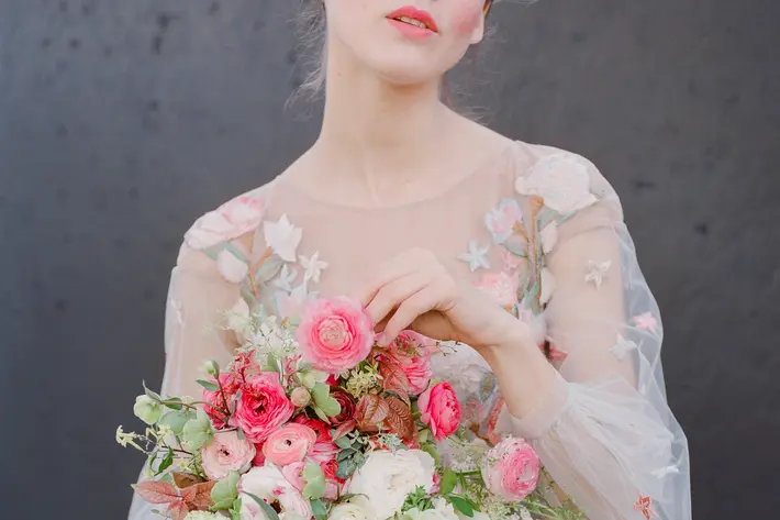 Beautiful spring bouquet of white peonies and pink rannuculus photographed by Gorbin Gurkin
