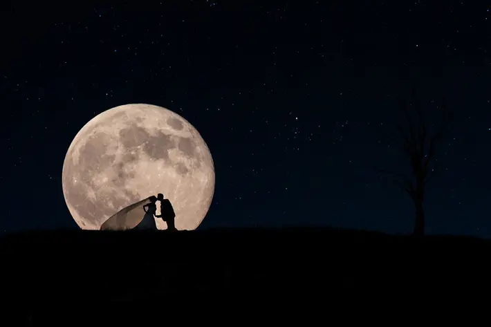 Silouhette of bride and groom in front of the moon by David and Sherry Buck, Toronto 