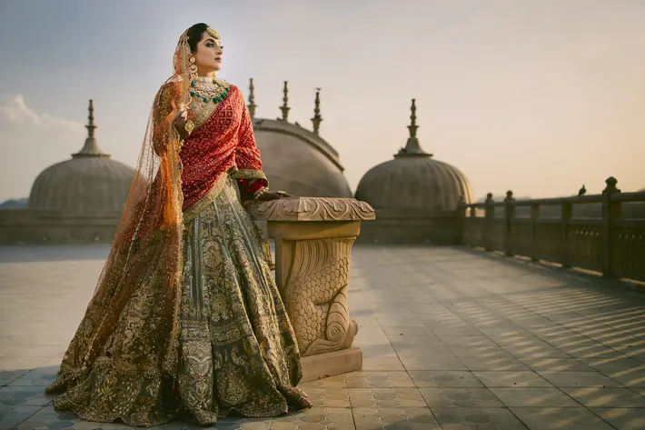 indian-bride-in-ornate-taupe-lehenga-and-red-shawl-shutterink-photography