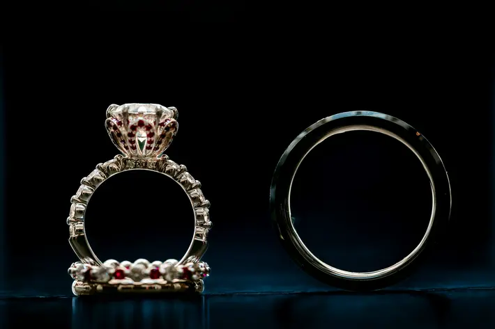 Vintage Engaements Rings with diamonds and rubies, photographed by As the Crow Flies, Sacramento