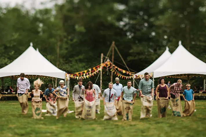 wedding games fun group shot sack race Jonas Seaman Photography, Seattle, Washington, wedding photographers