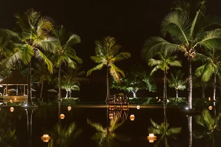 Pool reception at The Oberoi Resort Lombok, Indonesia photographed by Sylvain Bouzat Photography